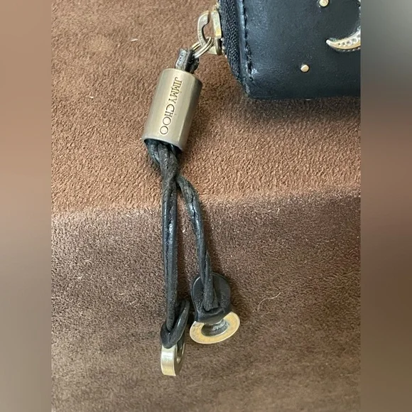 Jimmy Choo Black Leather Zip Around Zodiac Wallet